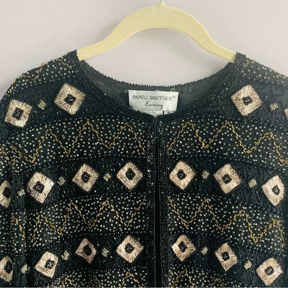 Papell Boutique Vintage Beaded Evening Jacket Black Silver Gold Embroidery Small - Picture 2 of 9